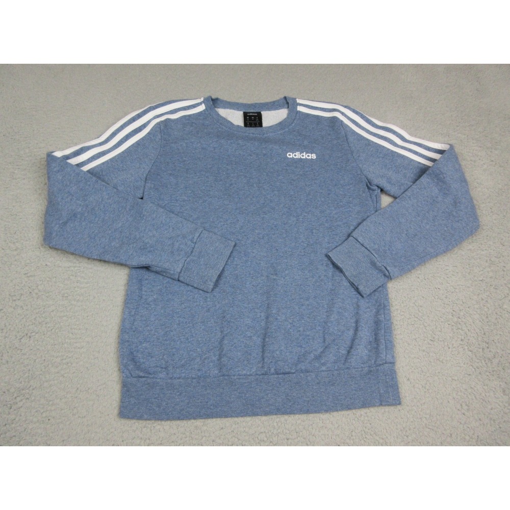 Adidas Sweatshirt Mens XS Blue Crewneck Fleece Pullover 3 Stripe Logo Athletic
